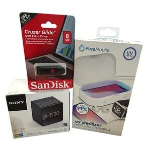 Tech Bundle Sony Alarm Clock UV Sanitizer SanDisk USB New